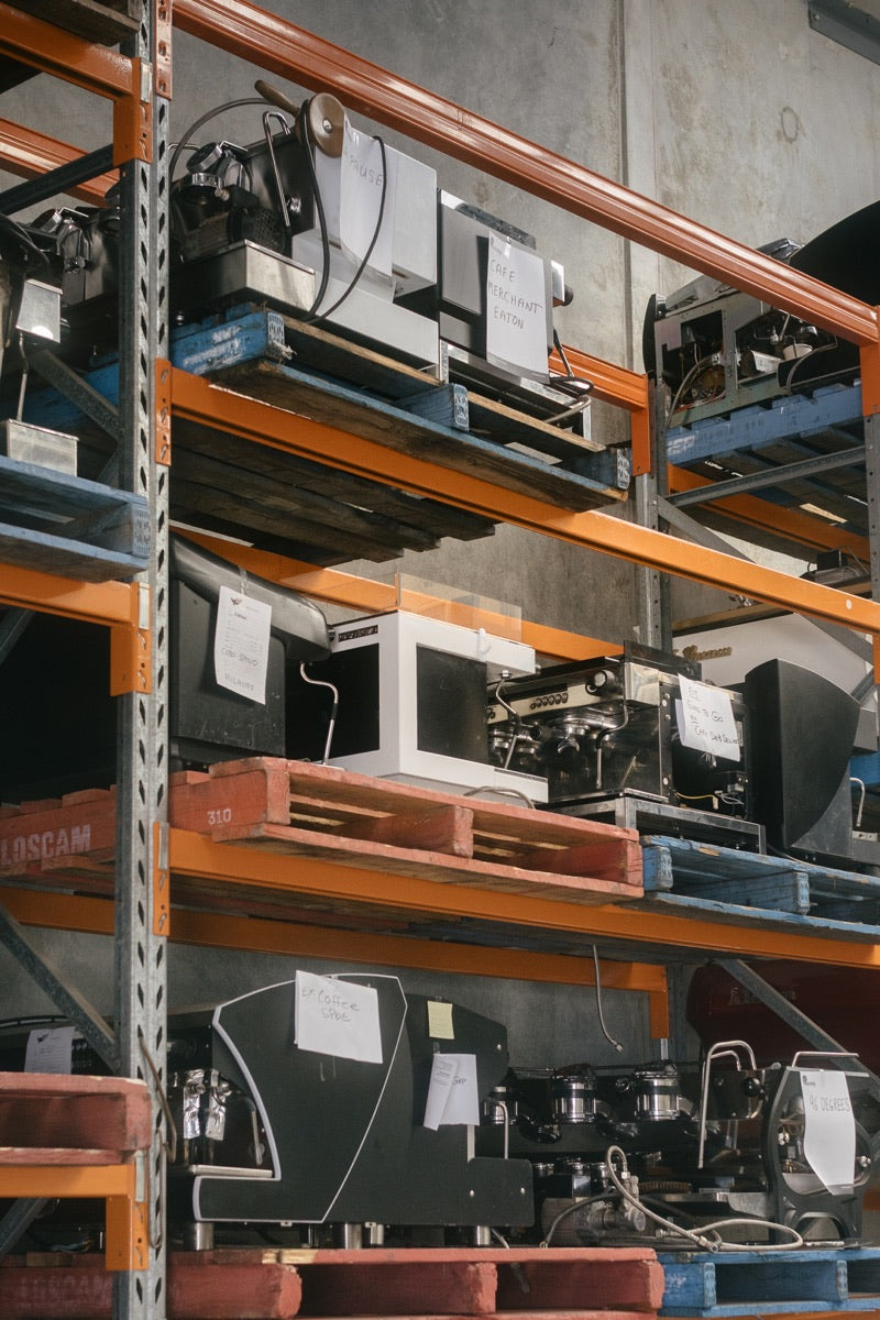Spare parts shelving in the workshop